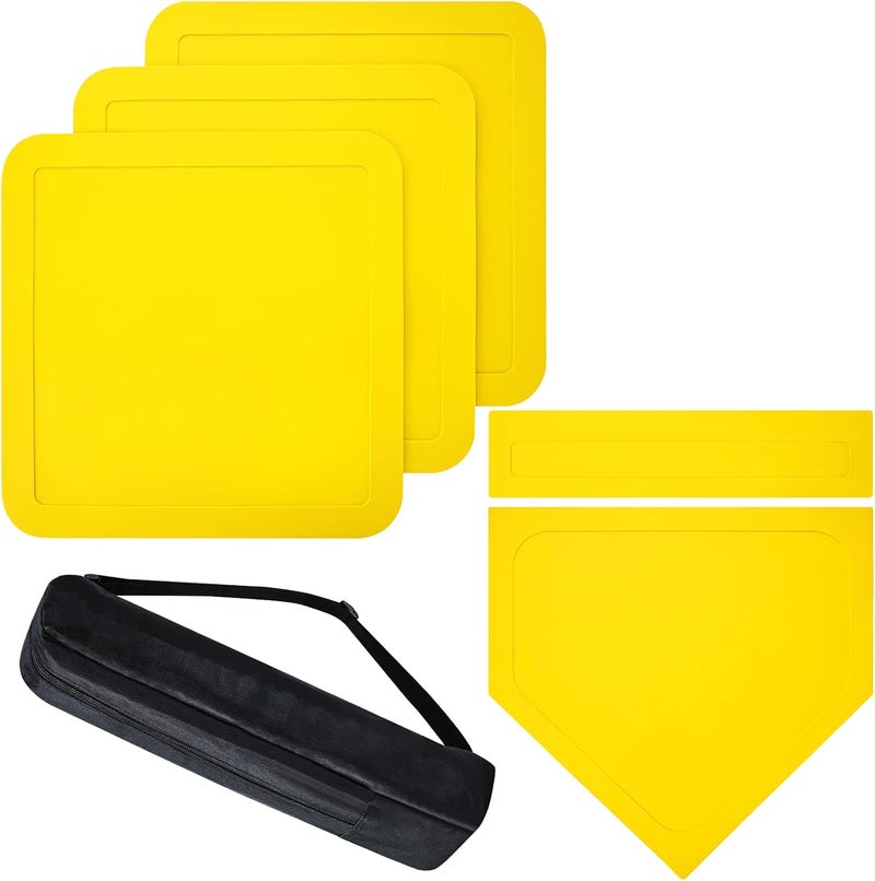 Lolyer Baseball Bases for Yard - 3 Throw Down Bases 1 Homeplate 1 Pitching Rubber with Baseball Bases Bag for Kids Practice, Rubber Bases for Kickball Baseball Play - Image 1